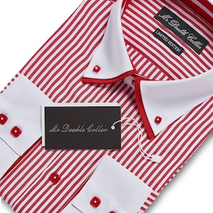 Camisa de edición limitada para hombre, elegante diseño italiano, con raya diplomática roja y cuello en contraste.