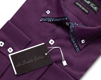 Men’s Shirt Smart Casual Formal Double Collar Longsleeve Maroon Floral Collar