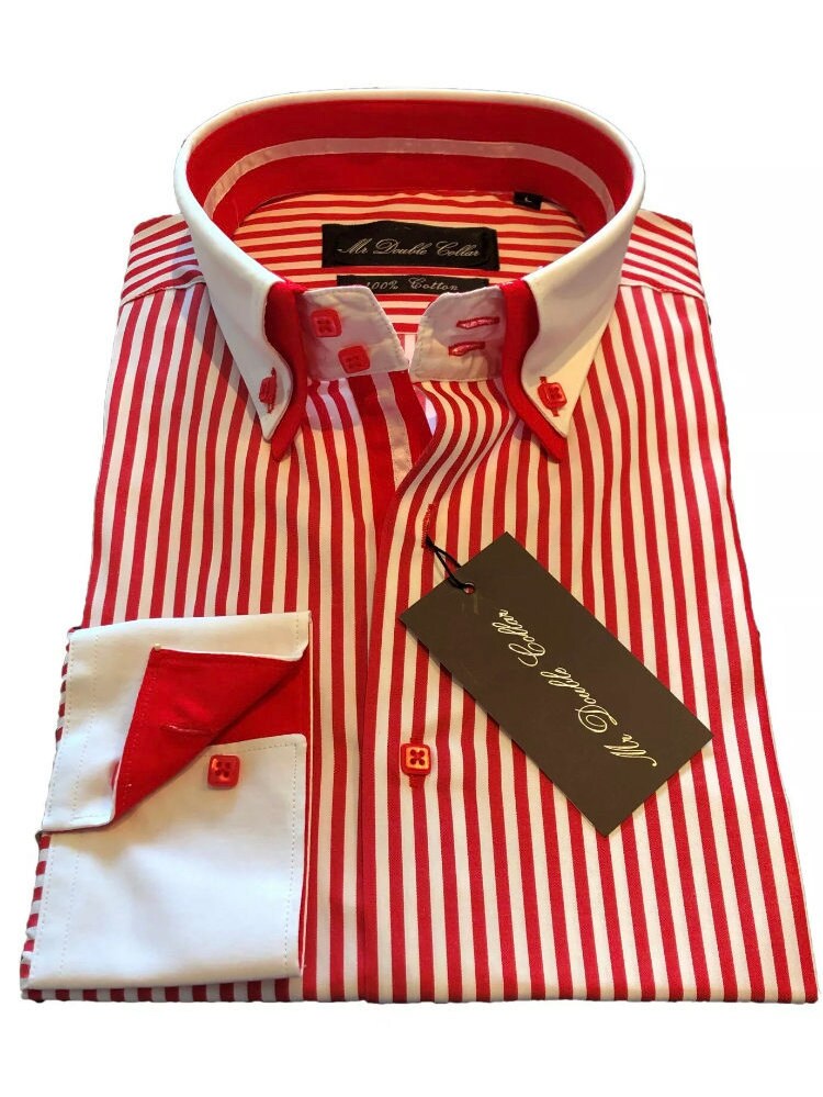 Italian Design Mens Red Pinstripe Shirt 