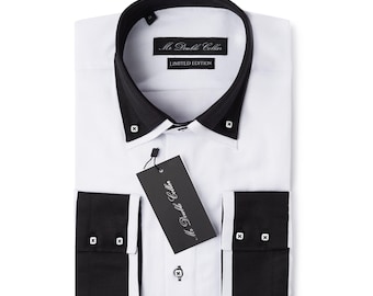 Limited Edition Men’s Stylish Italian Design White & Black Shirt with Double Collar