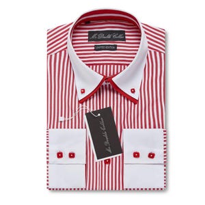 Camisa de rayas rojas con cuello en contraste y diseño italiano elegante para hombre de edición limitada