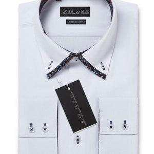 Limited Edition Men’s Stylish Italian Design White Oxford Shirt with Black Double Collar