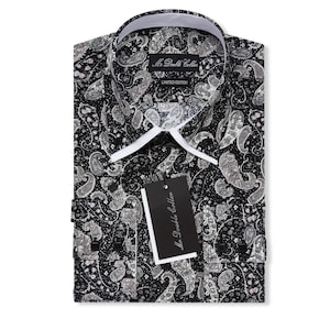 Chemise noire à imprimé cachemire au design italien pour homme avec double col en édition limitée