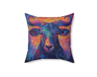 Zodiac Taurus Sign Artistic Colorful Square Accent Pillow