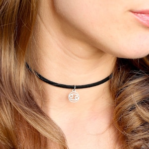 Zodiac choker Cancer, Zodiac Jewelry, Black Suede Choker, Cancer Choker, 90s Choker, Boho Choker,  Zodiac Charm, Black Choker Necklace, Boho