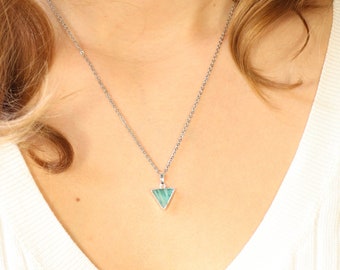 Amazonite Necklace. Amazonite Triangle pendant. Delicate Chain. Dainty Amazonite Choker. Boho Jewelry. Green Amazonite, Small Amazonite.