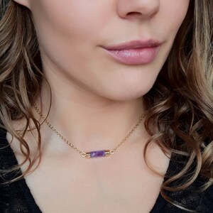 Amethyst Necklace. Amethyst Choker. Gold Amethyst Bar. Boho Jewelry. Delicate Chain Choker. February Birthstone. Dainty Amethyst choker image 1