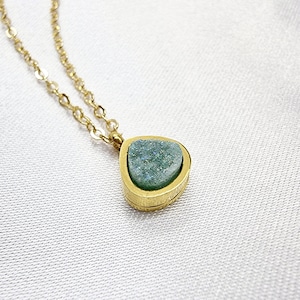Dainty Turquoise Druzy Necklace: 18K Gold Plated Teardrop Pendant