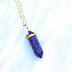 Lapis Lazuli Necklace, Blue Stone Pendant, January Birthstone Jewellery, 18K Real Gold Plated Necklace.