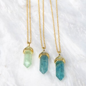 Green Fluorite Pendant, Natural Fluorite Necklace, Blue Fluorite Crystal, 18K Gold Plated Necklace. image 4