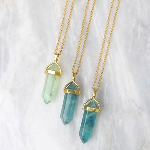 Green Fluorite Pendant, Natural Fluorite Necklace, Blue Fluorite Crystal, 18K Gold Plated Necklace. image 5