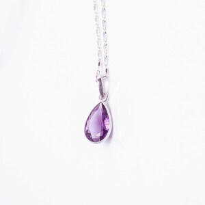Amethyst Crystal Necklace, Dainty Amethyst Pendant, Facetted Amethyst Gemstone, Purple Crystal Drop Necklace, Sterling Silver, Gifts for Mom image 4