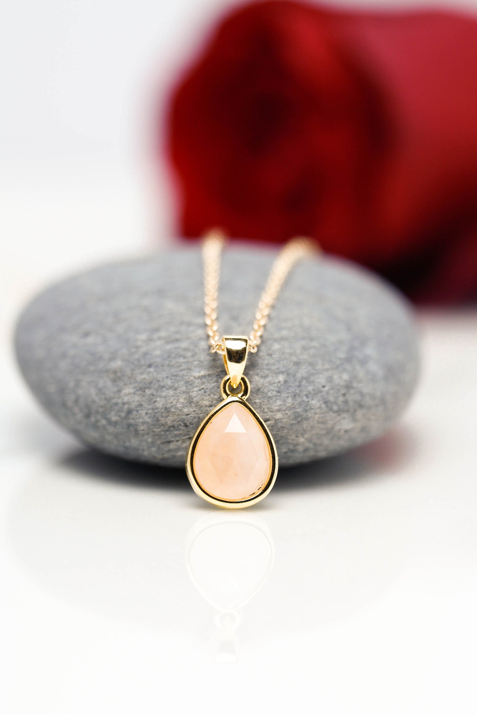 Dainty Rose Quartz Necklace Rose Quartz Pendant October Etsy
