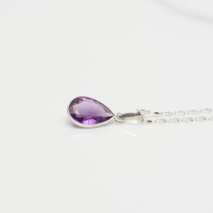 Amethyst Crystal Necklace, Dainty Amethyst Pendant, Facetted Amethyst Gemstone, Purple Crystal Drop Necklace, Sterling Silver, Gifts for Mom image 3