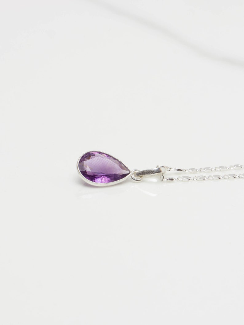 Amethyst Crystal Necklace, Dainty Amethyst Pendant, Facetted Amethyst Gemstone, Purple Crystal Drop Necklace, Sterling Silver, Gifts for Mom image 3