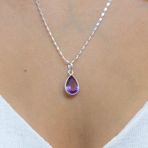 Amethyst Crystal Necklace, Dainty Amethyst Pendant, Facetted Amethyst Gemstone, Purple Crystal Drop Necklace, Sterling Silver, Gifts for Mom image 7
