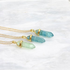 Green Fluorite Pendant, Natural Fluorite Necklace, Blue Fluorite Crystal, 18K Gold Plated Necklace. image 3