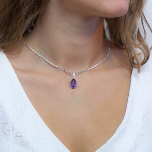 Amethyst Crystal Necklace, Dainty Amethyst Pendant, Facetted Amethyst Gemstone, Purple Crystal Drop Necklace, Sterling Silver, Gifts for Mom image 8