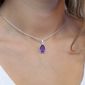 Amethyst Crystal Necklace, Dainty Amethyst Pendant, Facetted Amethyst Gemstone, Purple Crystal Drop Necklace, Sterling Silver, Gifts for Mom image 9