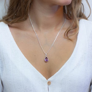 Amethyst Crystal Necklace, Dainty Amethyst Pendant, Facetted Amethyst Gemstone, Purple Crystal Drop Necklace, Sterling Silver, Gifts for Mom image 6