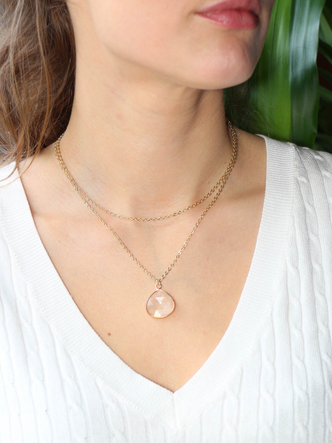 Layered Crystal Necklace Layered Necklace Gold Faceted Etsy