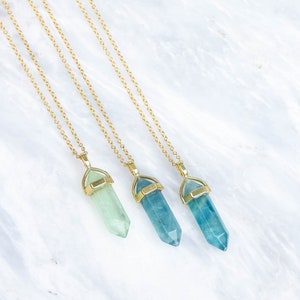 Green Fluorite Pendant, Natural Fluorite Necklace, Blue Fluorite Crystal, 18K Gold Plated Necklace. image 2