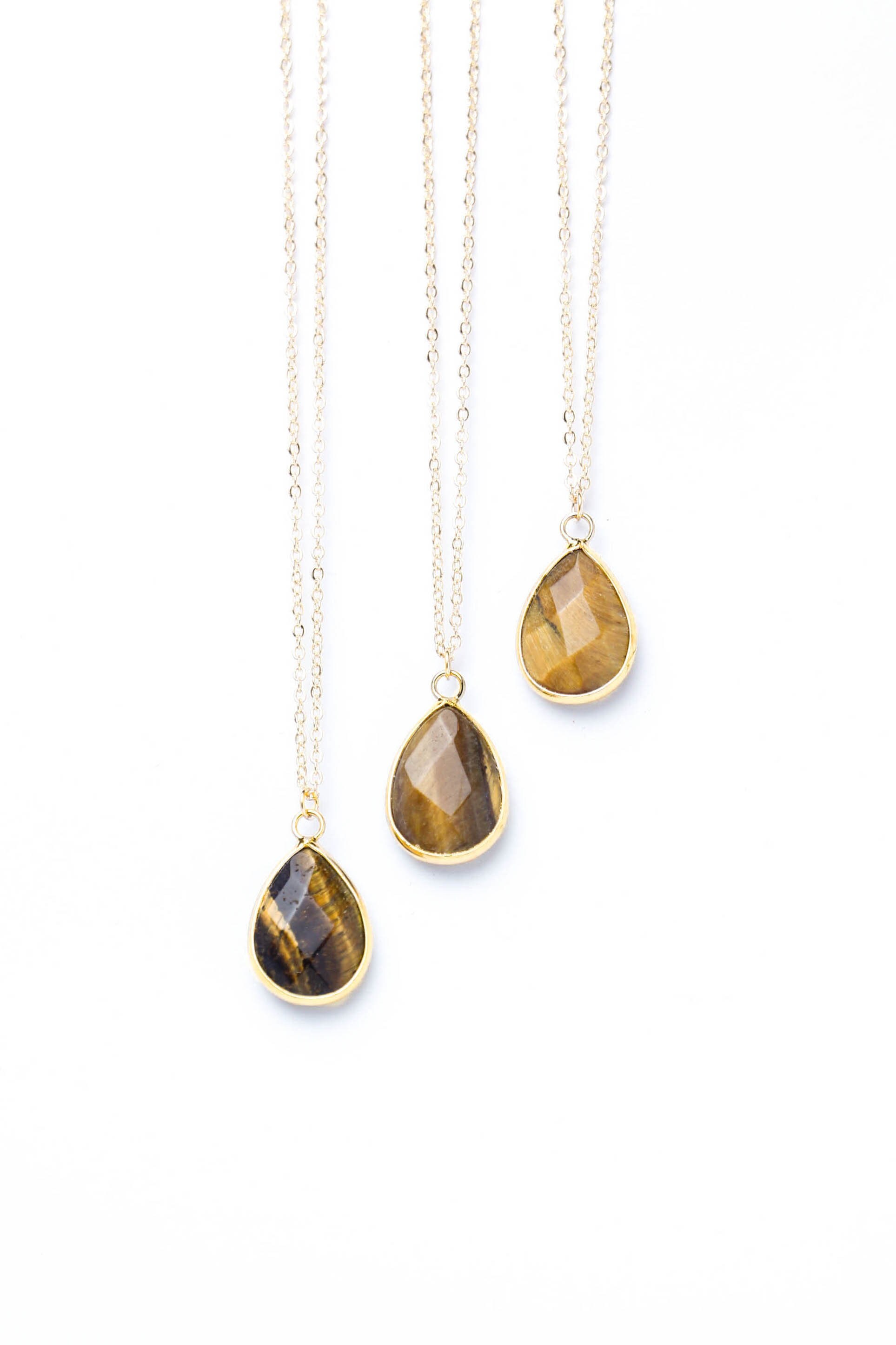 、 Tiger Eye Necklace Gold, Tiger Eye Pendant, Dainty Teardrop