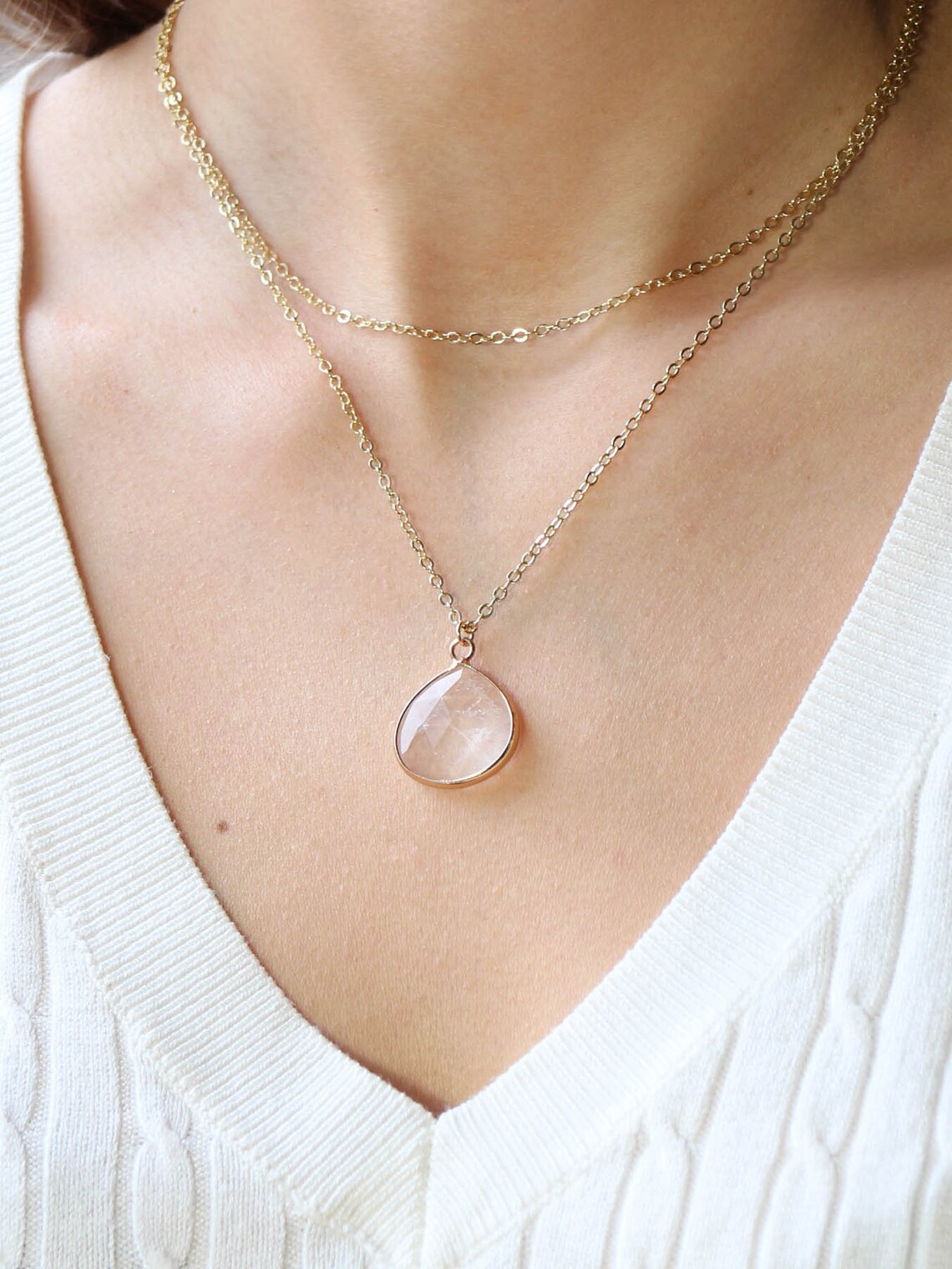 Layered Crystal Necklace Layered Necklace Gold Faceted Etsy