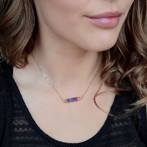 Amethyst Necklace. Amethyst Choker. Gold Amethyst Bar. Boho Jewelry. Delicate Chain Choker. February Birthstone. Dainty Amethyst choker image 6