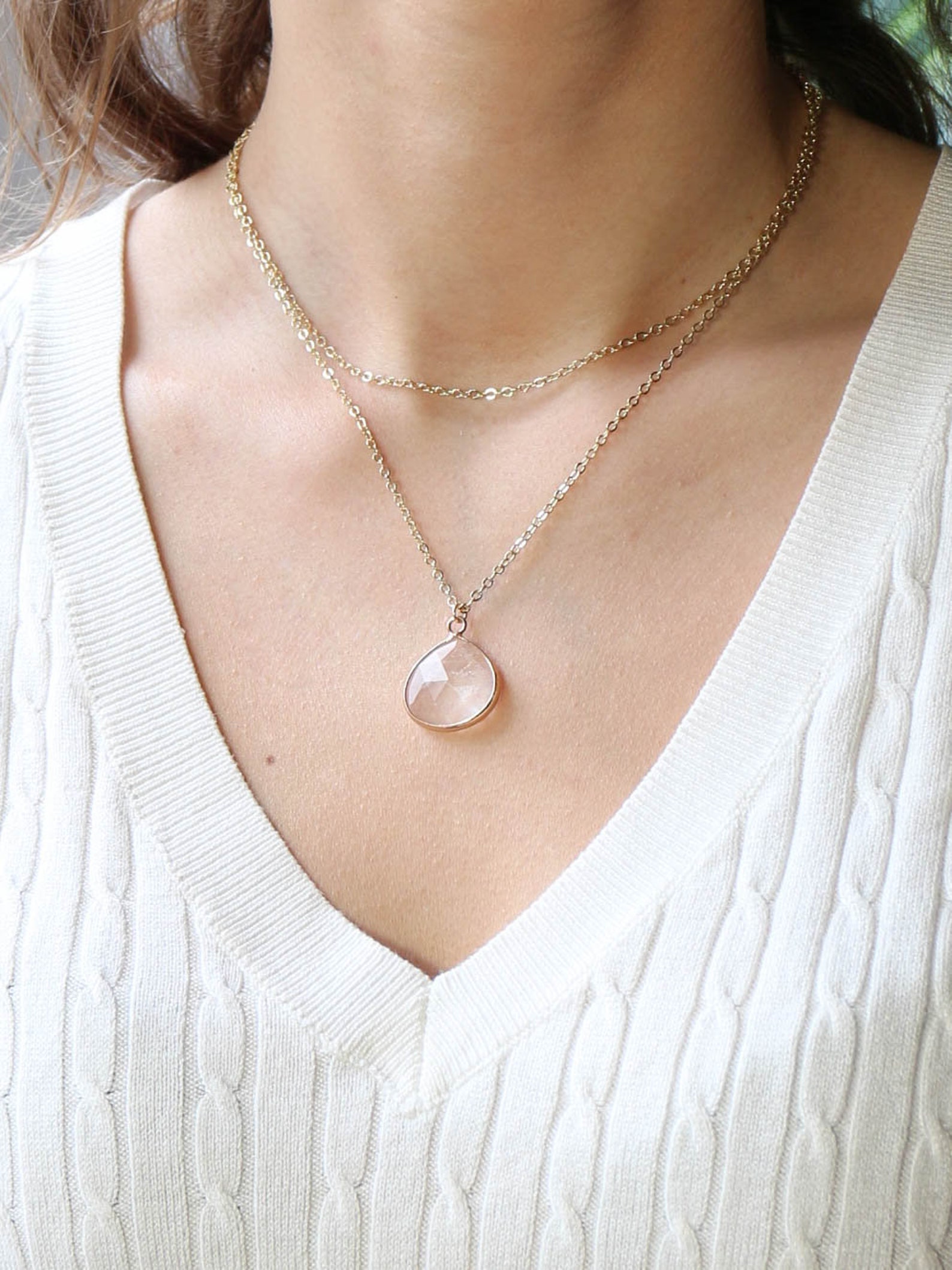 Layered Crystal Necklace Layered Necklace Gold Faceted Etsy