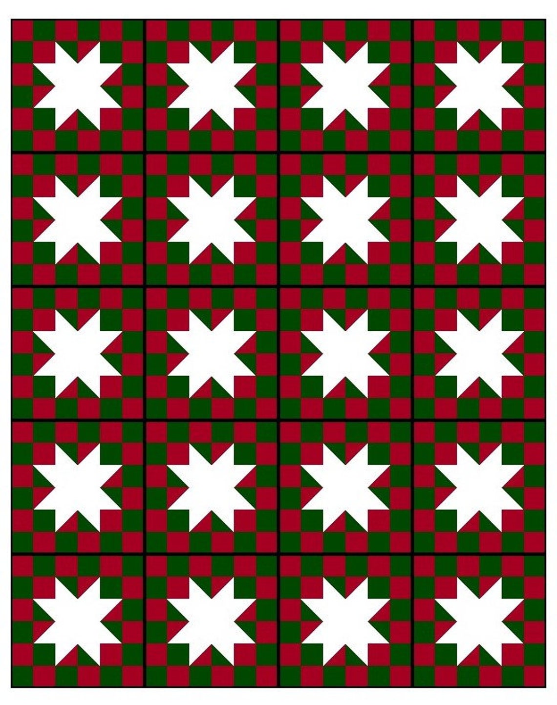 Checkered Stars Quilt Pattern - Modern PDF Quilt Block Pattern ...