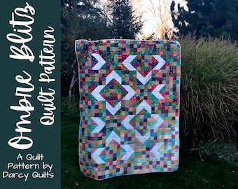 Ombre Quilt Pattern  - Modern 16 Patch and Half Square Triangle Quilt Pattern - PDF Instant Digital Download
