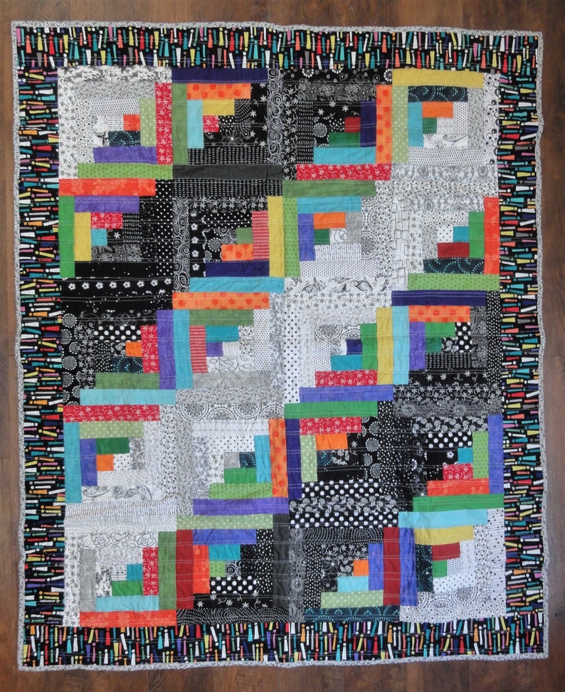 Modern Log Cabin Quilt Patterns in 4 Sizes, Log Cabins Home Decor, Bed Quilts Patterns, Queen