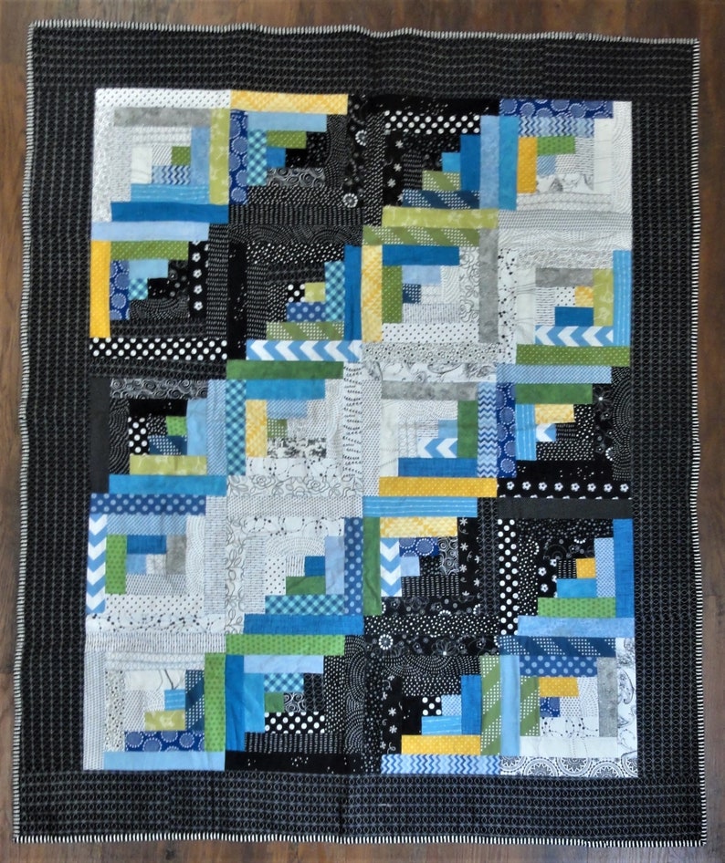 Modern Log Cabin Quilt Patterns in 4 Sizes, Log Cabins Home Decor, Bed