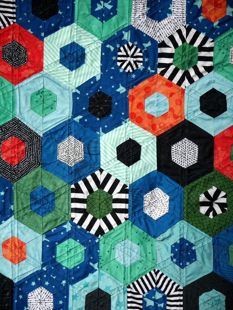 Hexagon Quilt Patterns, Easy Modern Quilt Patterns, Hexie Block Quilt Pattern, Digital Gifts for Her, Gifts for Quilters image 3