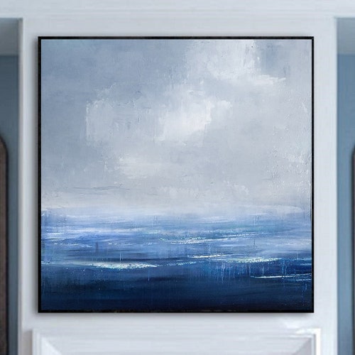 Textured Ocean Wave Wall Art Large Blue Sea Painting Seascape Etsy