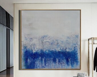 Large Abstract Art Painting,Blue Abstract Art, Gray White Abstract Painting,Painting Canvas Contemporary Art,Wall Painting For Living Room