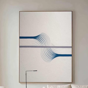 Handmade Cream & Blue Abstract Painting: Minimalist Canvas Wall Art