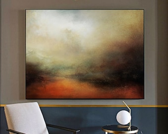 Large Sky Landscape Painting,Large Wall Sky Abstract Painting,Convergent Sea Landscape Painting,Minimalist Abstract Painting Of The Sky