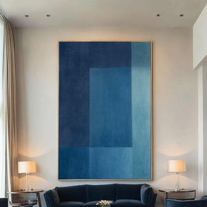 Handmade Blue Abstract Painting: Modern Minimalist Wall Art