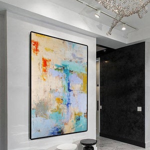 Grande dipinto astratto beige: tela acrilica originale, arte moderna con pennellate di colore e texture