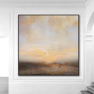 Large Abstract Sunrise Oil Painting on Canvas: Coastal Landscape Art