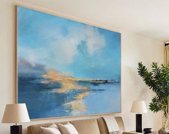 Original Sea Abstract Painting, Sky Landscape Canvas,Ocean Landscape Painting, Blue Abstract Painting, Large Abstract Art Painting On Canvas