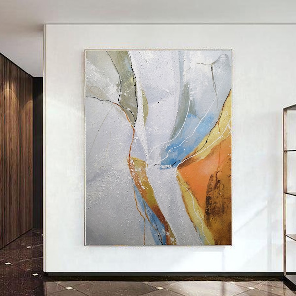 Original Abstract Painting, Minimalist Abstract Painting, Large Abstract Painting, White Painting Gold Painting, Large Wall Canvas Painting