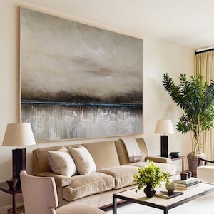 Original Seascape Abstract Painting: Gray Ocean Landscape, Large Canvas Art (30x40 Inches)