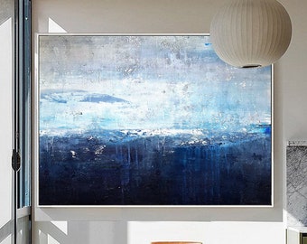 Original Sky Landscape Painting,Deep Blue Sea Abstract Art,Sea Level Abstract Oil Painting,Abstract Art Oil Painting,Large Wall Sea Painting