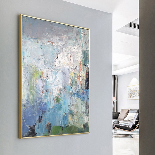 Groot groen abstract schilderij: originele acrylcanvaskunst (aanpasbaar formaat)