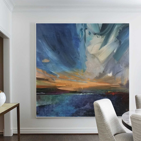 Original Large Sea Landscape Painting,Blue Abstract Painting,Landscape Abstract Painting,Sky Abstract Painting,Large Wall Abstract Painting