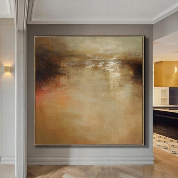 Large Sea Abstract Painting,Sea Painting On Canvas,Light Brown Abstract Painting,Ocean Landscape Painting,Ocean Art,Wall Art Office Decor