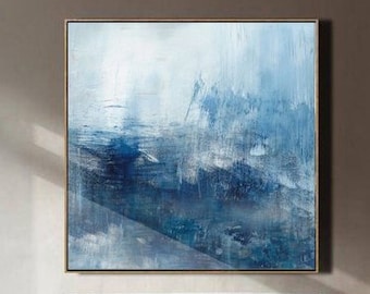Original Sea Abstract Painting, Sea Landscape painting, Blue Oil Painting,Large Wall Art Blue Abstract Painting,Large Waves Canvas Painting